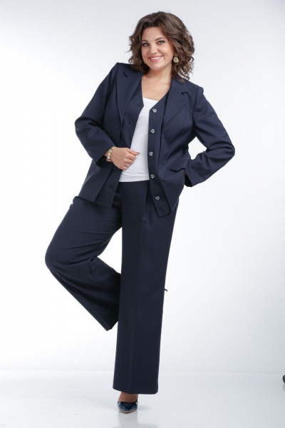 Костюм из текстиля: жакет и брюки прямого силуэта VIA-Mod 638 синий - фото 4