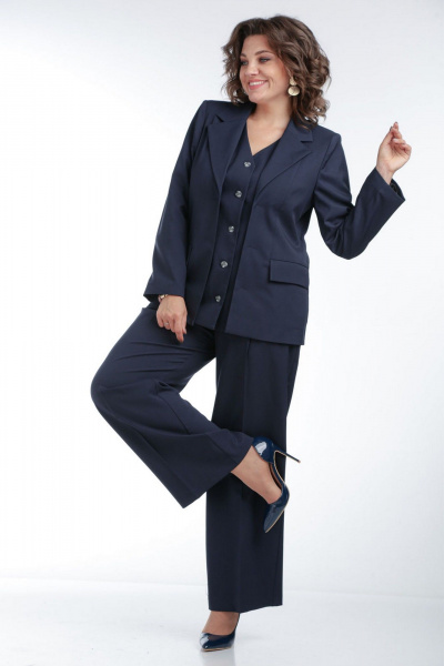 Костюм из текстиля: жакет и брюки прямого силуэта VIA-Mod 638 синий - фото 3