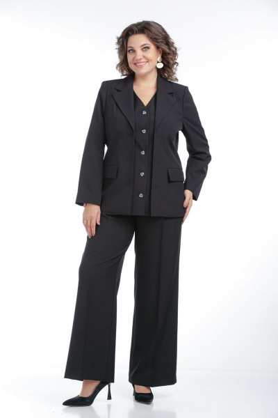Стильный костюм: жакет и брюки из текстильного материала VIA-Mod 638 черный - фото 4