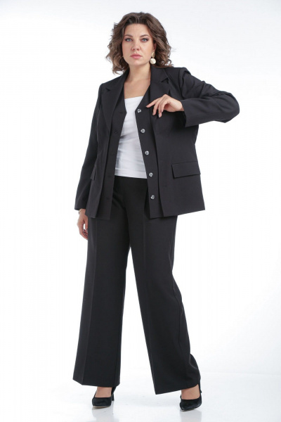 Стильный костюм: жакет и брюки из текстильного материала VIA-Mod 638 черный - фото 2