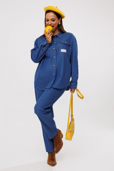 Джинсовый костюм из тянущегося денима с рубашкой и классическими брюками Mubliz 227 - фото 8