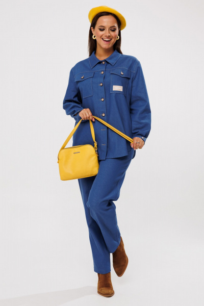 Джинсовый костюм из тянущегося денима с рубашкой и классическими брюками Mubliz 227 - фото 6