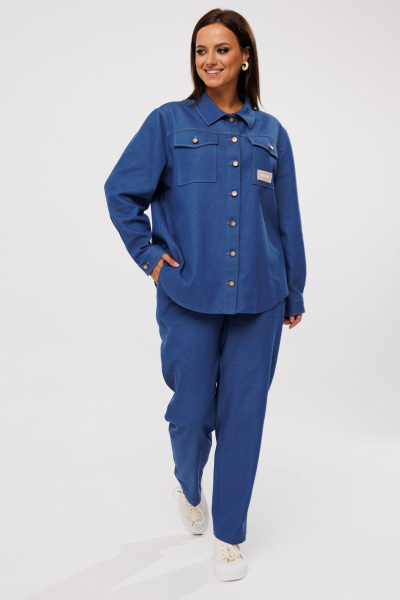 Джинсовый костюм из тянущегося денима с рубашкой и классическими брюками Mubliz 227 - фото 3