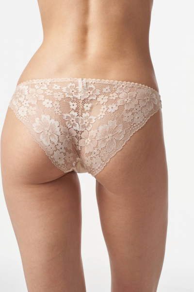 Бежевые трусы-слипы из микрофибры и кружева с низкой линией Леди Леда 331-319 - фото 1
