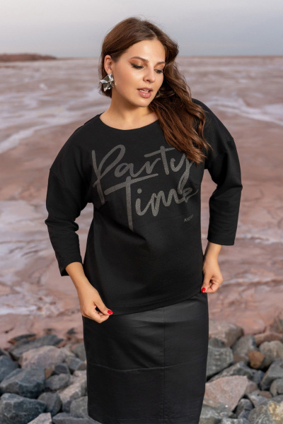 Юбочный костюм из трикотажа и эко-кожи с накладками и шлицей Andina 961 черный - фото 17