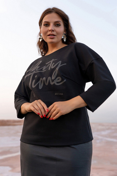 Юбочный костюм из трикотажа и эко-кожи с накладками и шлицей Andina 961 черный - фото 9