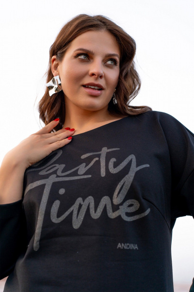 Юбочный костюм из трикотажа и эко-кожи с накладками и шлицей Andina 961 черный - фото 7