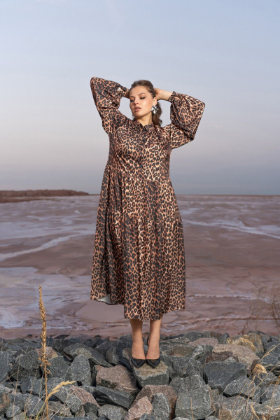 Платье трапеция с воланами и карманами в стиле бохо Andina 834 леопард_коричневый - фото 14