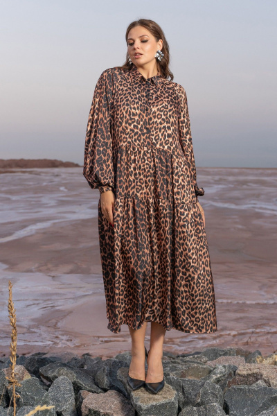 Платье трапеция с воланами и карманами в стиле бохо Andina 834 леопард_коричневый - фото 13