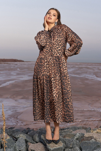 Платье трапеция с воланами и карманами в стиле бохо Andina 834 леопард_коричневый - фото 12