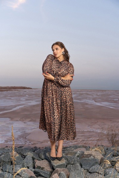 Платье трапеция с воланами и карманами в стиле бохо Andina 834 леопард_коричневый - фото 11