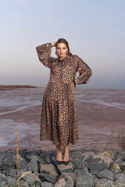Платье трапеция с воланами и карманами в стиле бохо Andina 834 леопард_коричневый - фото 10