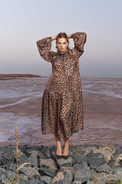 Платье трапеция с воланами и карманами в стиле бохо Andina 834 леопард_коричневый - фото 9