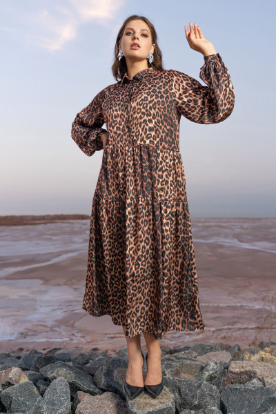 Платье трапеция с воланами и карманами в стиле бохо Andina 834 леопард_коричневый - фото 8