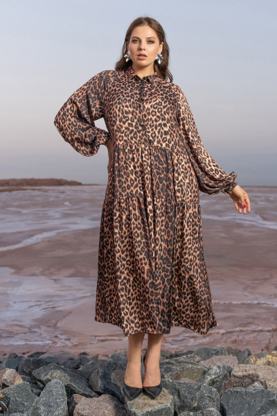Платье трапеция с воланами и карманами в стиле бохо Andina 834 леопард_коричневый - фото 7