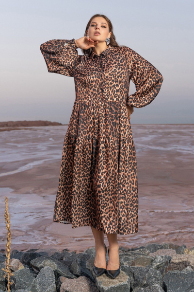 Платье трапеция с воланами и карманами в стиле бохо Andina 834 леопард_коричневый - фото 6
