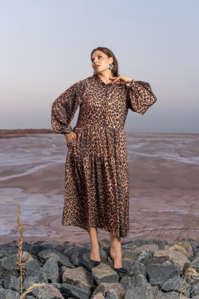 Платье трапеция с воланами и карманами в стиле бохо Andina 834 леопард_коричневый - фото 5
