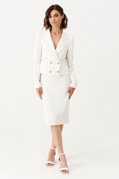 Костюм из жакета и юбки из текстиля для офиса Панда 135110w молочный - фото 1
