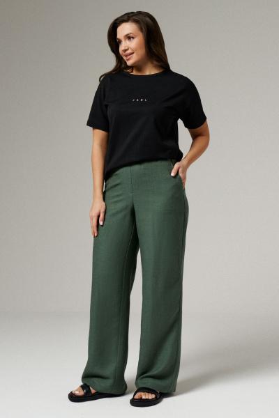 Брюки прямые широкие из льняной ткани для демисезона Панда 180861w изумрудный - фото 1