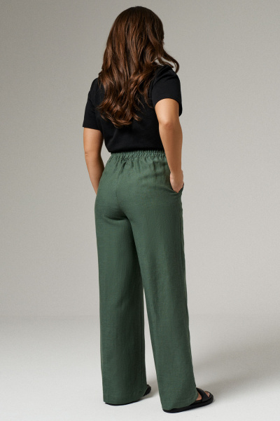Брюки прямые широкие из льняной ткани для демисезона Панда 180861w изумрудный - фото 2