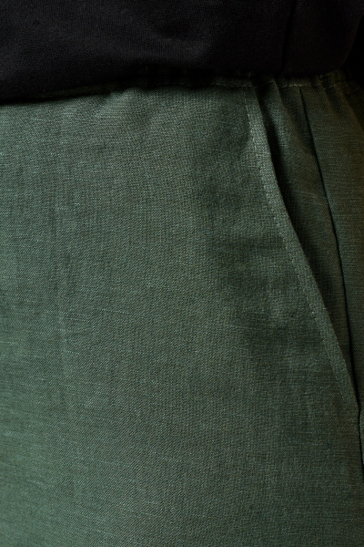 Брюки прямые широкие из льняной ткани для демисезона Панда 180861w изумрудный - фото 3