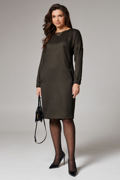 Платье свободное из немнущейся ткани с асимметричным низом Панда 182680w зеленый - фото 1