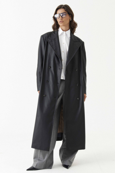 Плащ полуприлегающий на подкладке с талиевыми вытачками Панда 192470w черный - фото 1