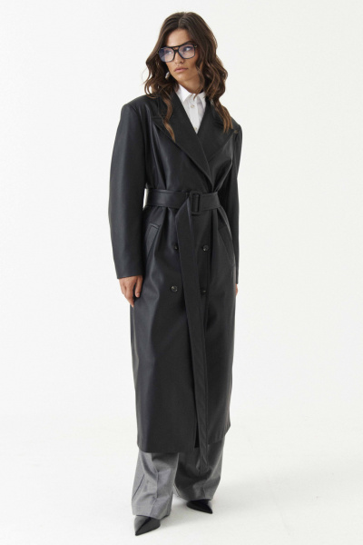 Плащ полуприлегающий на подкладке с талиевыми вытачками Панда 192470w черный - фото 2