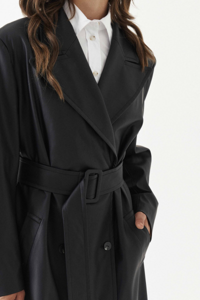 Плащ полуприлегающий на подкладке с талиевыми вытачками Панда 192470w черный - фото 3