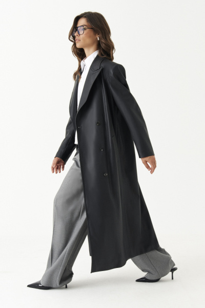 Плащ полуприлегающий на подкладке с талиевыми вытачками Панда 192470w черный - фото 4