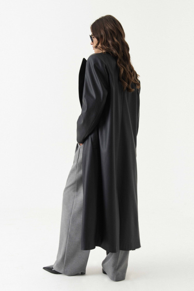 Плащ полуприлегающий на подкладке с талиевыми вытачками Панда 192470w черный - фото 5