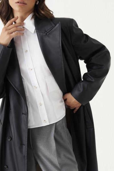 Плащ полуприлегающий на подкладке с талиевыми вытачками Панда 192470w черный - фото 6