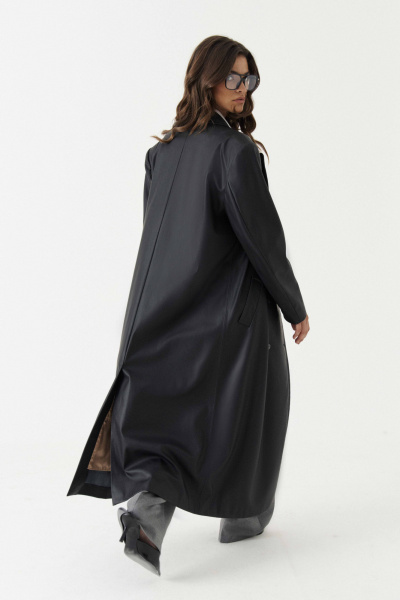 Плащ полуприлегающий на подкладке с талиевыми вытачками Панда 192470w черный - фото 7