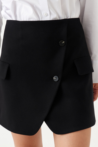 Юбка из эко-кожи с прорезными карманами и запахом Панда 194650w черный - фото 6