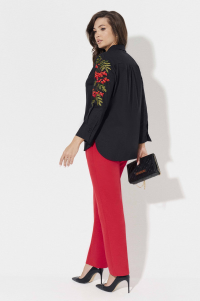 Блузка с вышивкой и длинными рукавами из хлопка Панда ПА-389740 черный - фото 2