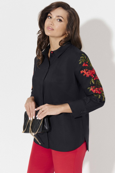 Блузка с вышивкой и длинными рукавами из хлопка Панда ПА-389740 черный - фото 6