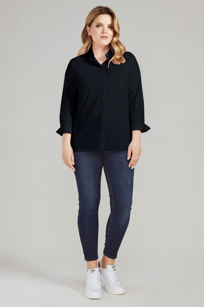 Деловая блузка из хлопковой ткани с нагрудными вытачками Панда ПА-389743 черный - фото 1