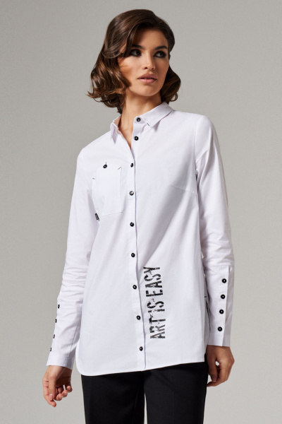 Блуза белая из хлопка с контрастной отделкой Панда ПА-418940 белый - фото 2