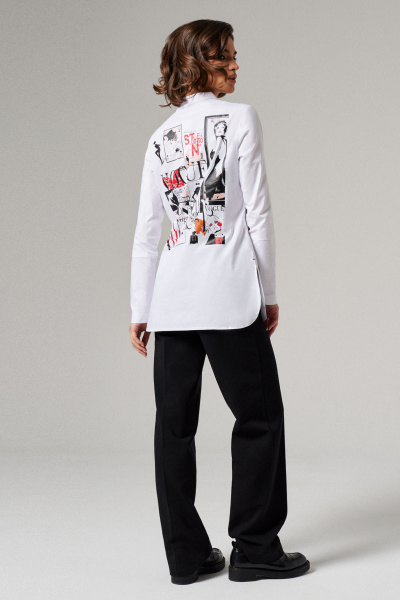 Блуза белая из хлопка с контрастной отделкой Панда ПА-418940 белый - фото 3