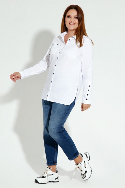 Блуза белая из хлопка с декоративными деталями Панда ПА-418948 белый - фото 1