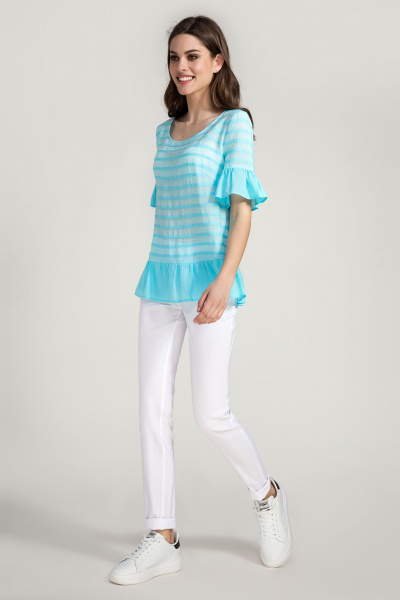 Голубая блуза из вискозы с воланами для города Панда ПА-438440 бирюзовый - фото 1