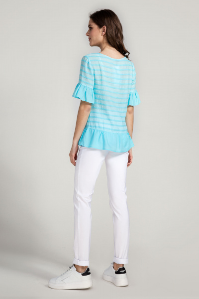 Голубая блуза из вискозы с воланами для города Панда ПА-438440 бирюзовый - фото 2