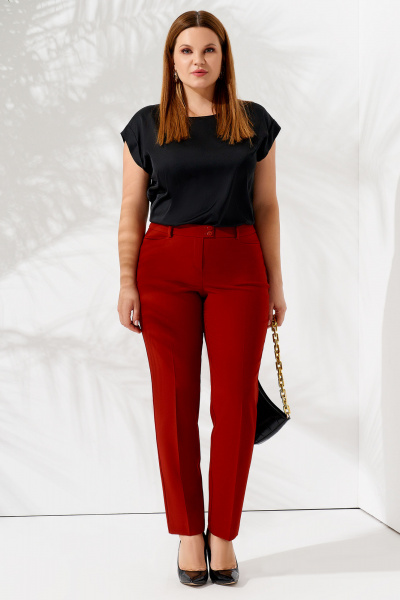 Брюки зауженные с высокой посадкой из трикотажа Панда ПА-451460 терракотовый - фото 1