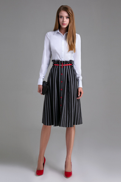 Юбка в стиле модных вертикальных полос с складками Панда ПА-452350 серо-черный - фото 1