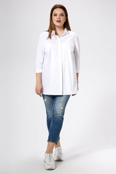 Блуза деловая из хлопка с разрезами и кокеткой Панда ПА-457341 белый - фото 2