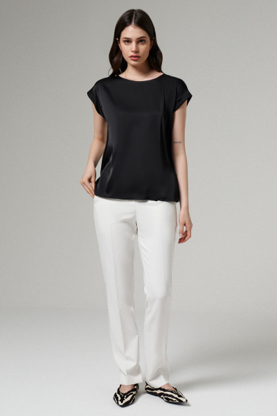 Блуза летняя черная с коротким рукавом и классическим фасоном Панда ПА-459340 черный - фото 6