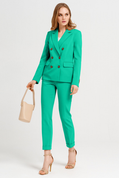 Зеленый костюм 2-ка из хлопка: жакет и классические брюки Панда ПА-463920 зеленый - фото 1