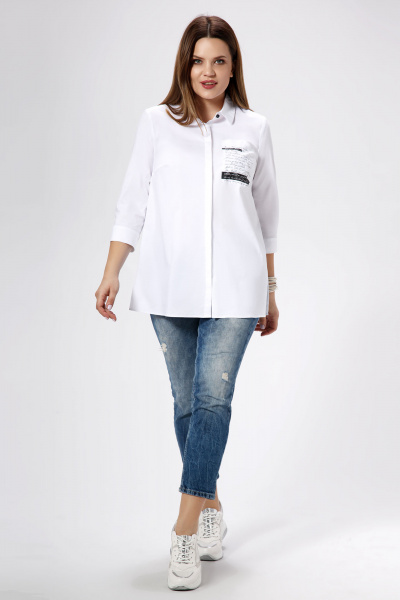 Белая летняя блузка или рубашка с накладными карманами Панда ПА-477840 белый - фото 2