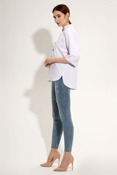 Длинная белая блузка-рубашка с воротником и накладными карманами Панда ПА-485140p белый - фото 6