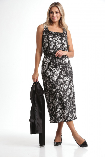 Женский комплект 3 предмета: жакет, топ и юбка для повседневного стиля Rishelie 970 черно-белый - фото 6